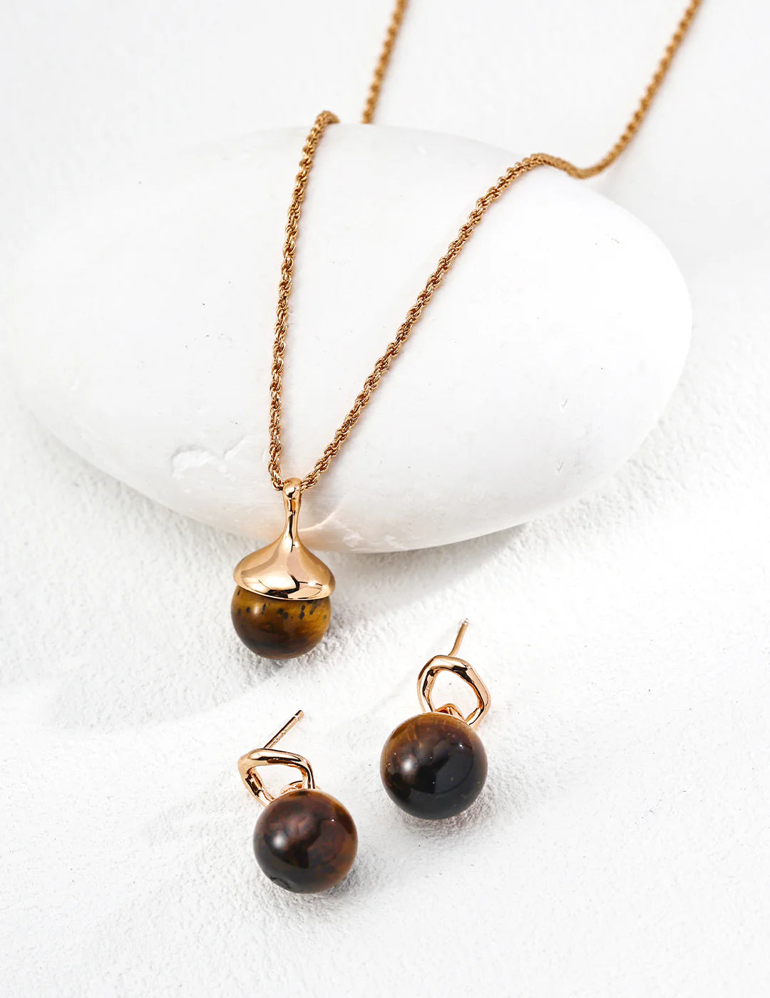 Elegant Round Tiger's Eye Earrings with Gold Vermeil Accents