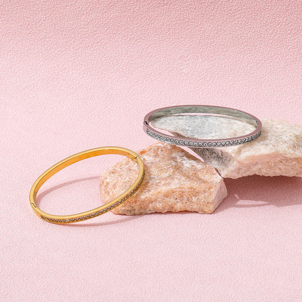 Dazzling Zirconia Bangle Bracelet - Luxurious Silver & Gold Plated Elegance