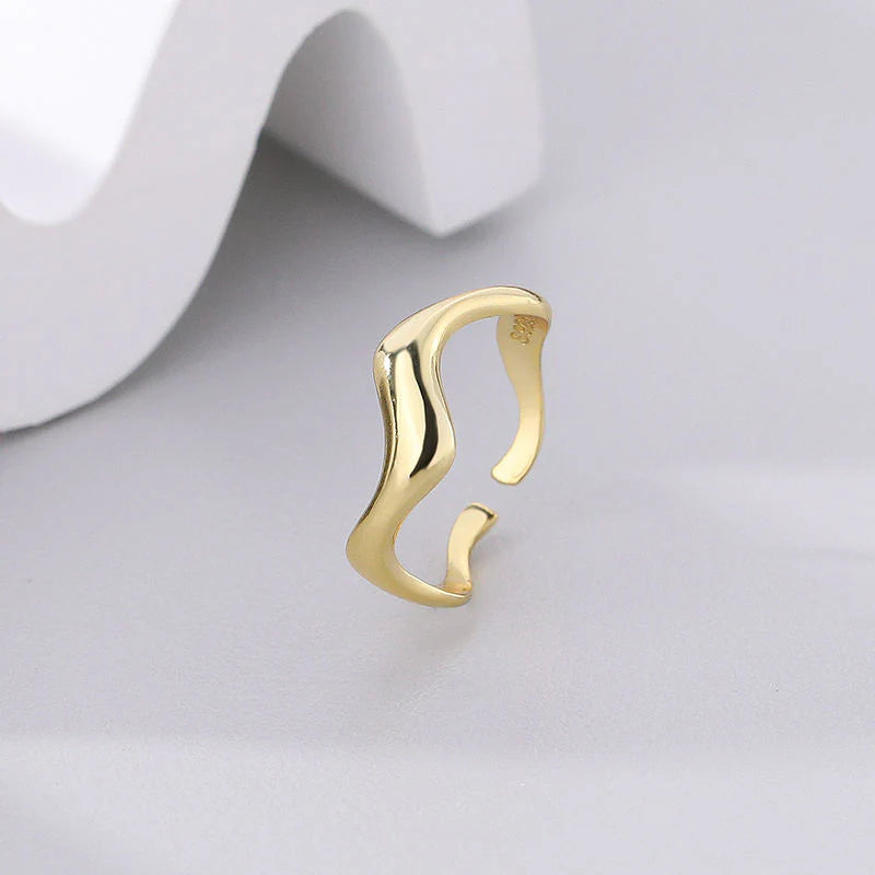 Elegant Adjustable 925 Sterling Silver Ring with Irregular Gold Plating