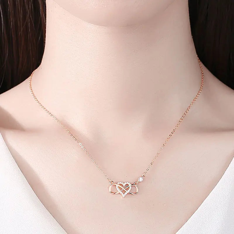 Exquisite 925 Sterling Silver Micro Pave Heart Infinity Pendant Necklace - A Timeless Symbol of Love and Elegance