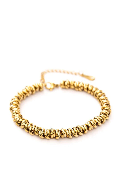 Elegant 18K Gold Plated Stainless Steel Twisted Bead Bracelet for Everyday Wear