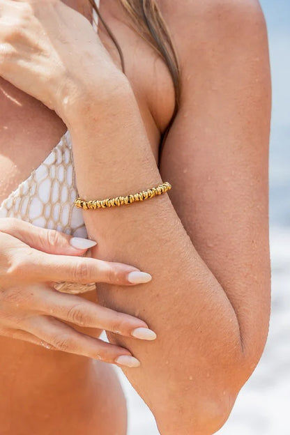 Elegant 18K Gold Plated Stainless Steel Twisted Bead Bracelet for Everyday Wear