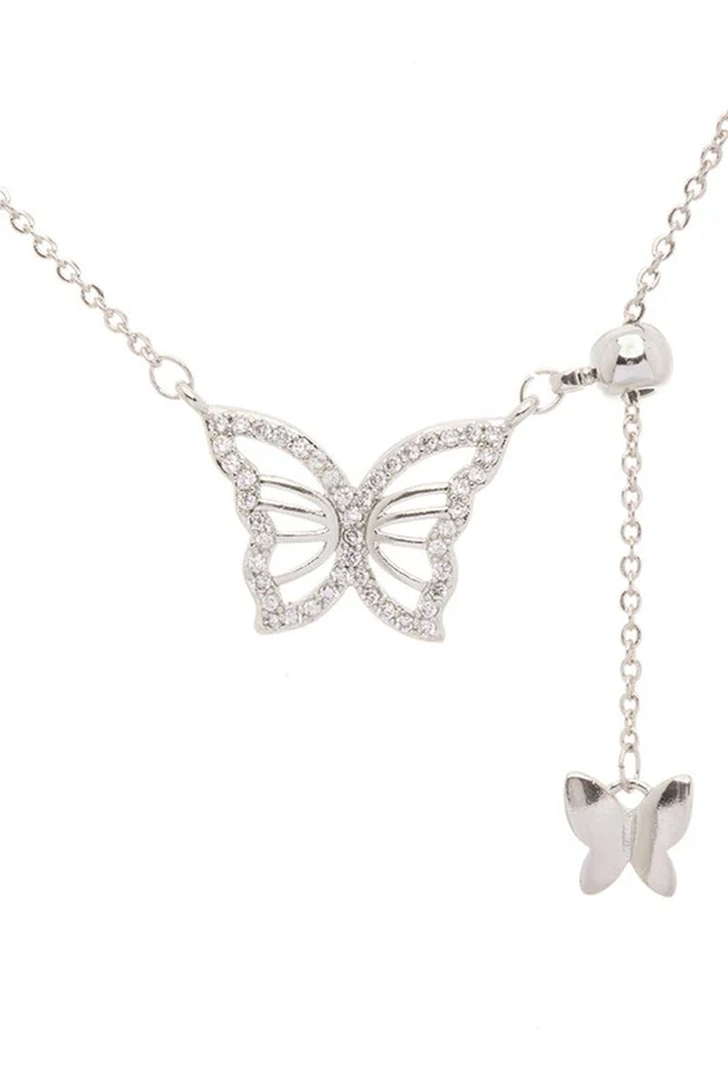 Elegant Double Butterfly Charm Cubic Zirconia Pendant Necklace with Adjustable Length
