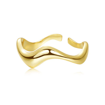 Elegant Adjustable 925 Sterling Silver Ring with Irregular Gold Plating