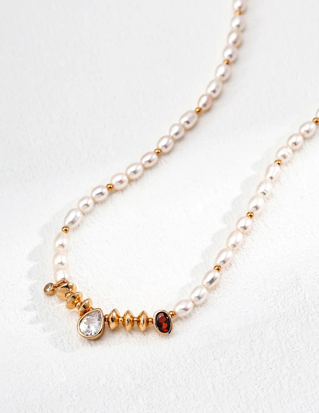 Elegant Handmade Natural Pearl and Zircon Necklace with Gold Vermeil Accents