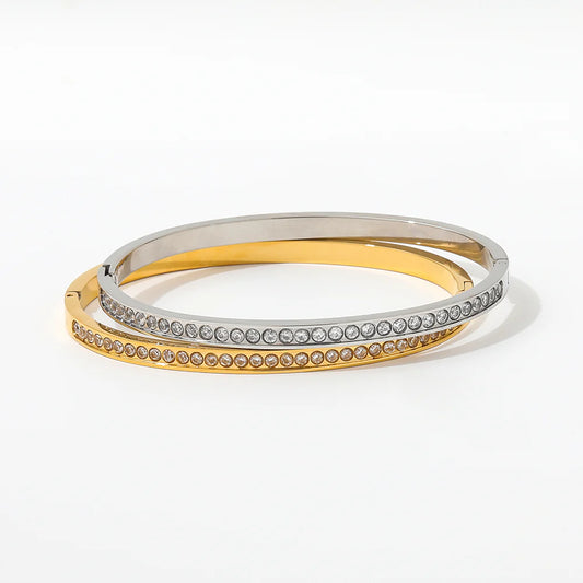 Dazzling Zirconia Bangle Bracelet - Luxurious Silver & Gold Plated Elegance