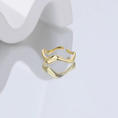Elegant Adjustable 925 Sterling Silver Ring with Irregular Gold Plating