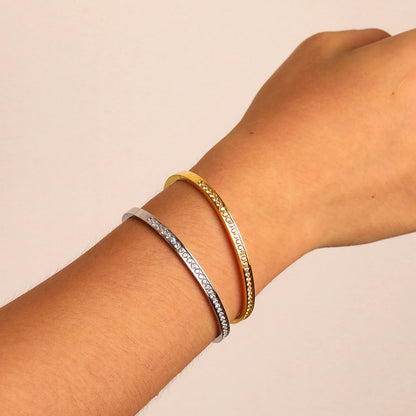 Dazzling Zirconia Bangle Bracelet - Luxurious Silver & Gold Plated Elegance
