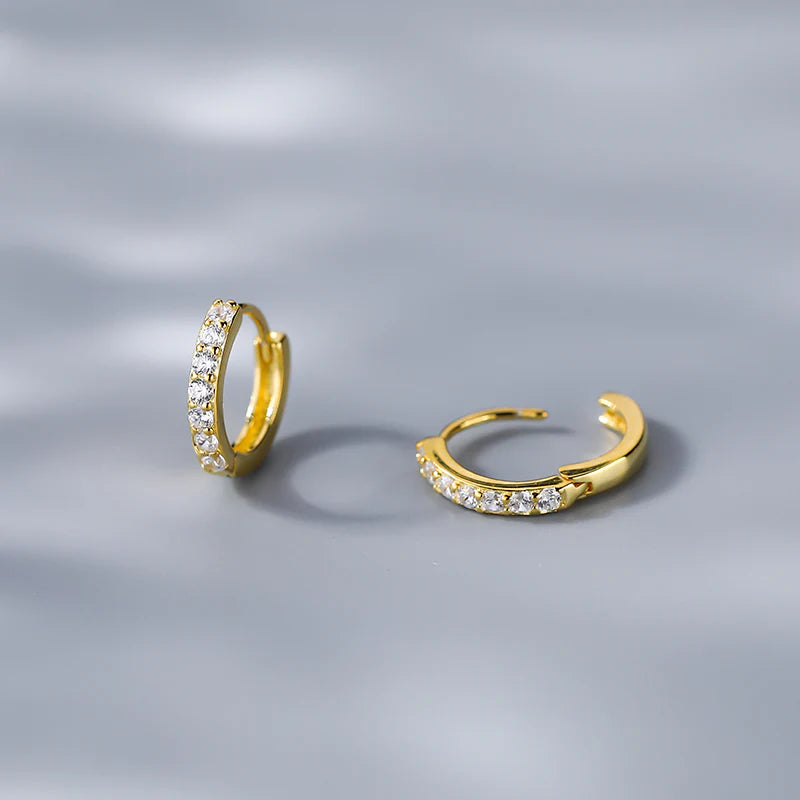 Sterling Silver 18K Gold-Plated CZ Micro Pave Huggie Hoop Earrings