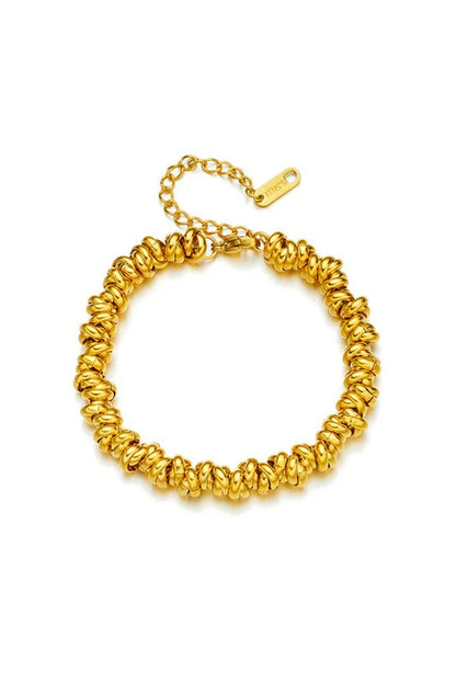 Elegant 18K Gold Plated Stainless Steel Twisted Bead Bracelet for Everyday Wear