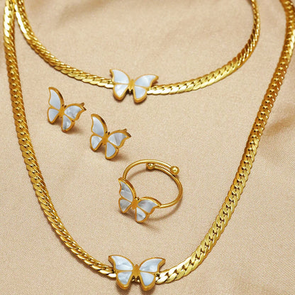 Elegant 4-Piece 18K Gold Plated Butterfly Jewelry Set: Necklace, Earrings, Bracelet, and Ring