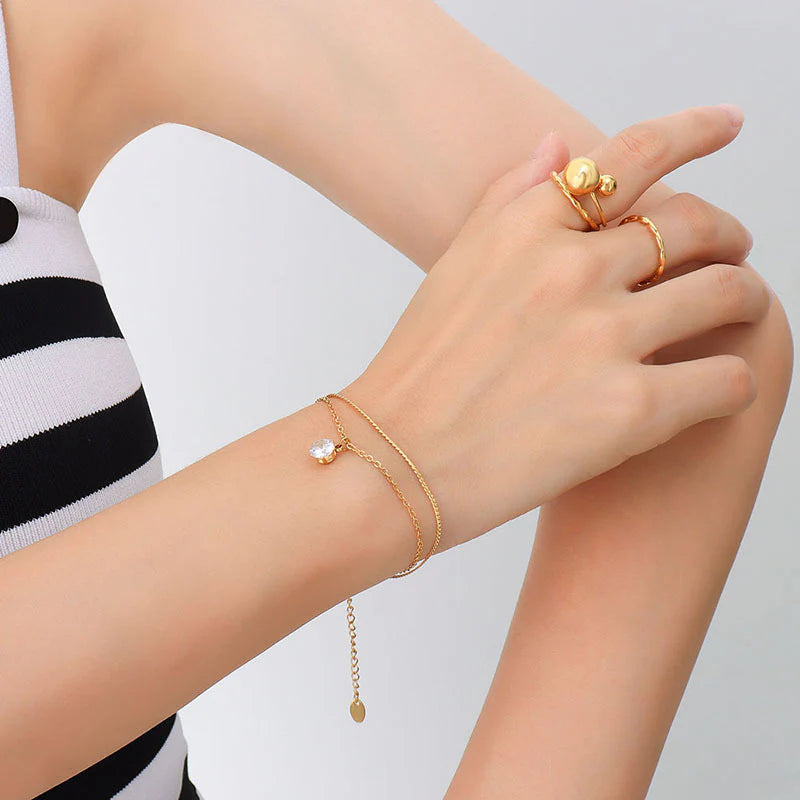 Elegant 18K Gold Plated S-Chain Bracelet with Dazzling Cubic Zirconia for Women