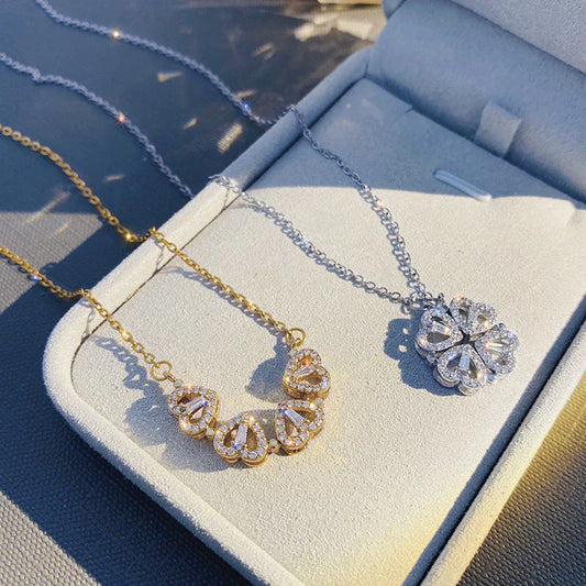 Chic Two-Way Wear Heart-Shaped Four-Leaf Clover Pendant Necklace - A Unique Jewelry Gift for Every Occasion