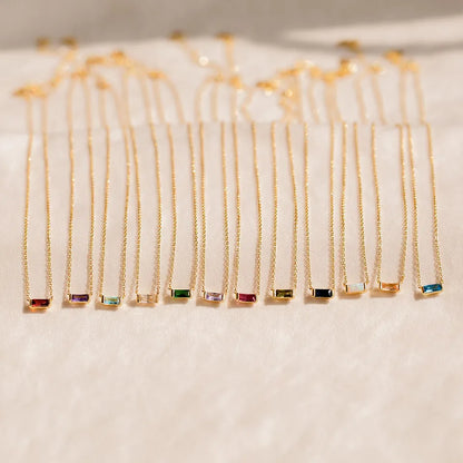 Elegant 18K Gold-Plated Baguette Birthstone CZ Charm Necklace for Every Occasion