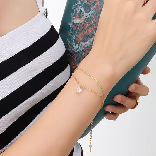 Elegant 18K Gold Plated S-Chain Bracelet with Dazzling Cubic Zirconia for Women