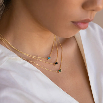 Elegant 18K Gold-Plated Baguette Birthstone CZ Charm Necklace for Every Occasion