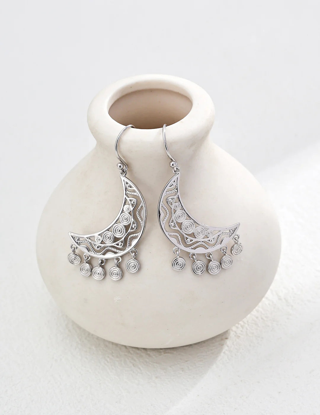 Elegant Vintage Crescent Moon Earrings - Handmade Gold Vermeil Jewelry for Women