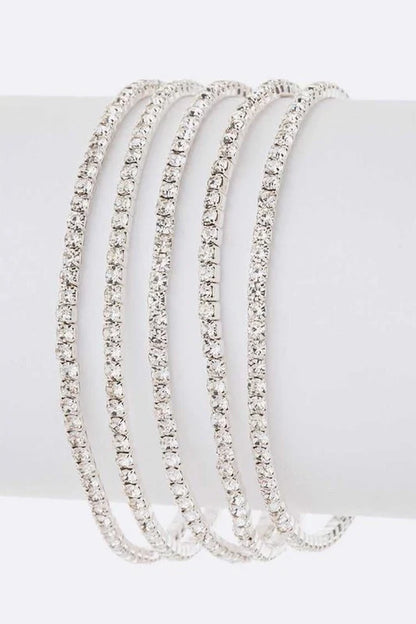 Elegant Crystal Stretch Bracelet Set - 5 Piece Collection for Effortless Style