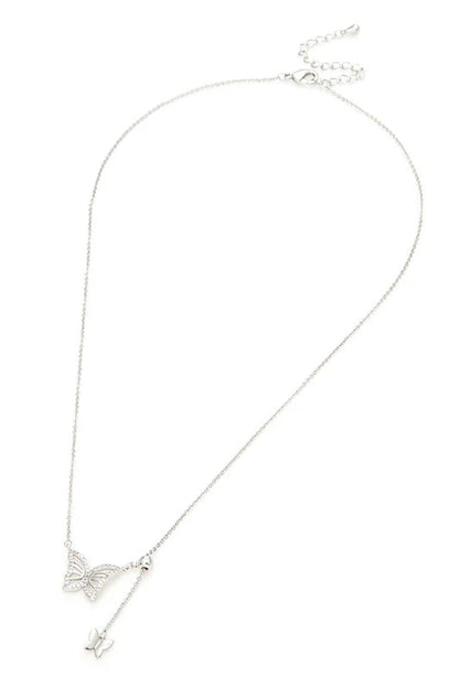 Elegant Double Butterfly Charm Cubic Zirconia Pendant Necklace with Adjustable Length
