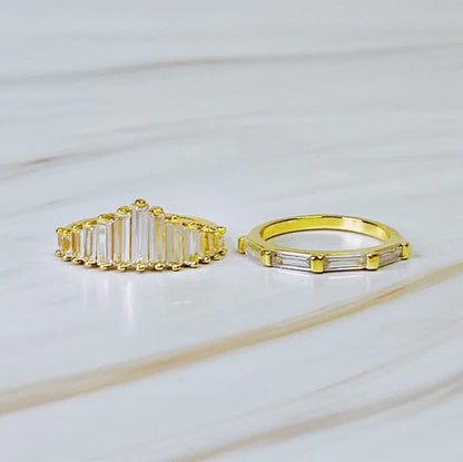 Crown Channel Ring Set - Elegant and Edgy Duo of 18k Gold Plated Rings