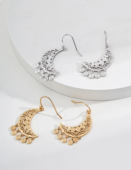 Elegant Vintage Crescent Moon Earrings - Handmade Gold Vermeil Jewelry for Women