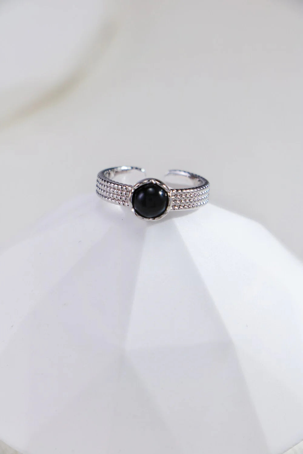 Natural Black Onyx / Tiger Eye Stone Open Ring