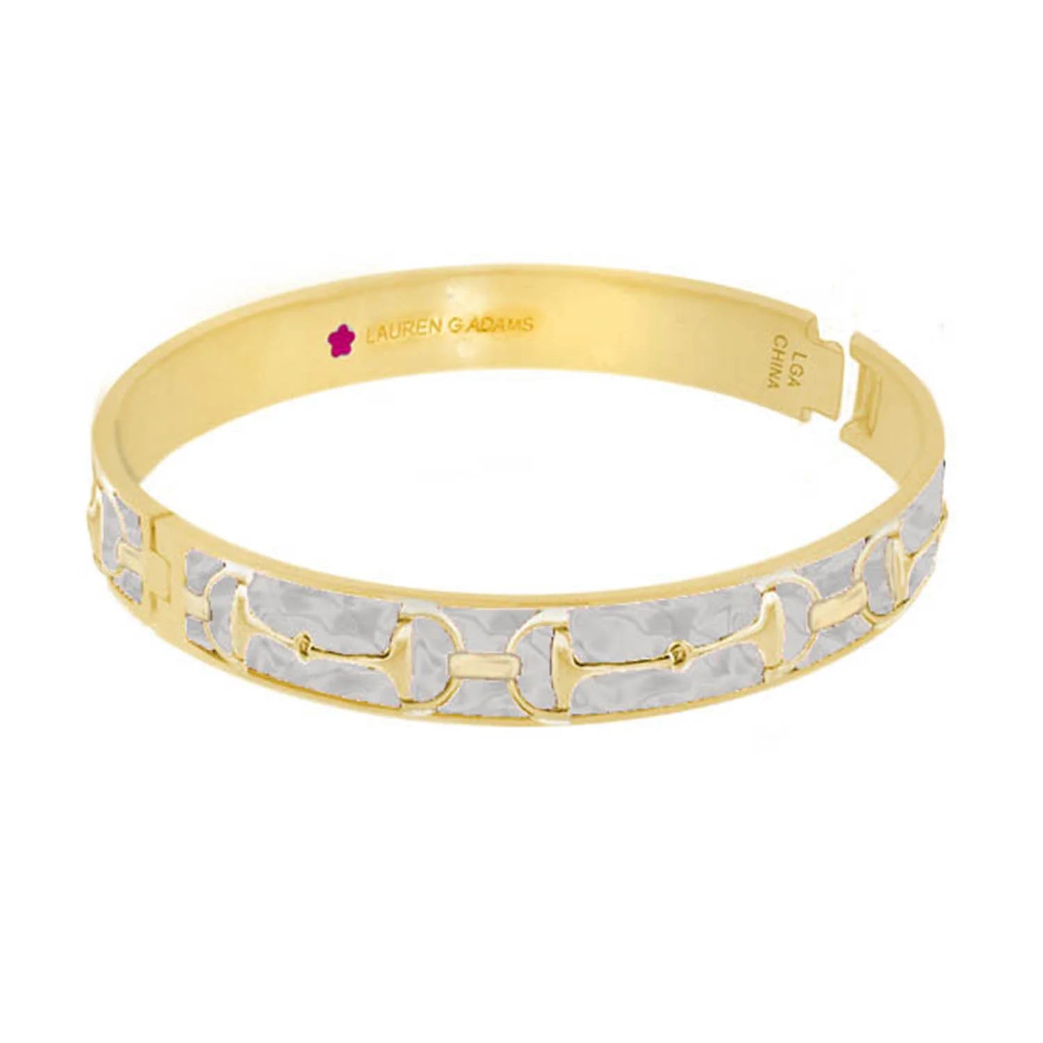 Elegant Equestrian Stirrup Bangle in Polished 18k Gold with Hand-Set Beige Enamel