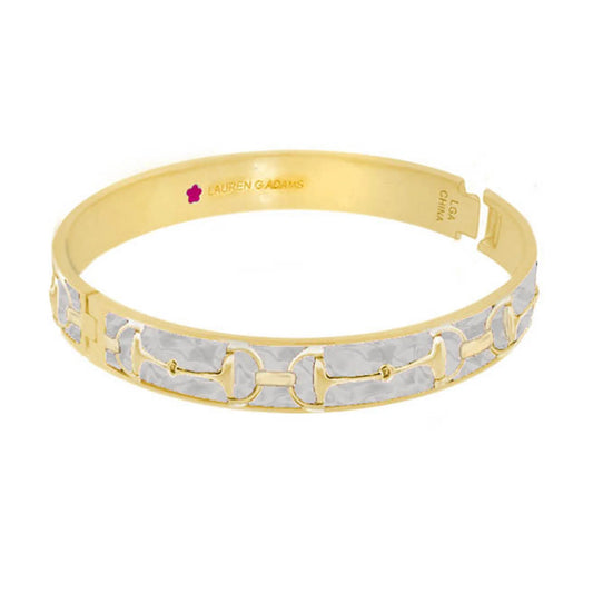 Elegant Equestrian Stirrup Bangle in Polished 18k Gold with Hand-Set Beige Enamel