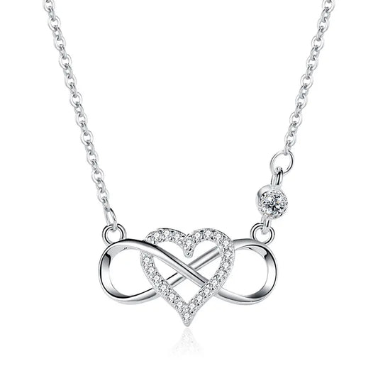 Exquisite 925 Sterling Silver Micro Pave Heart Infinity Pendant Necklace - A Timeless Symbol of Love and Elegance