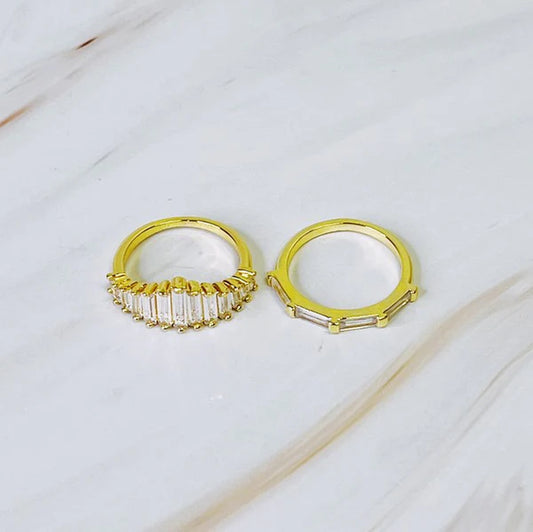 Crown Channel Ring Set - Elegant and Edgy Duo of 18k Gold Plated Rings