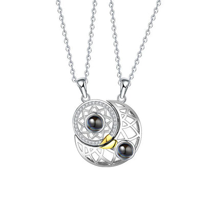 Enchanting Sun and Moon Couple Projection Necklaces - I Love You in 100 Languages