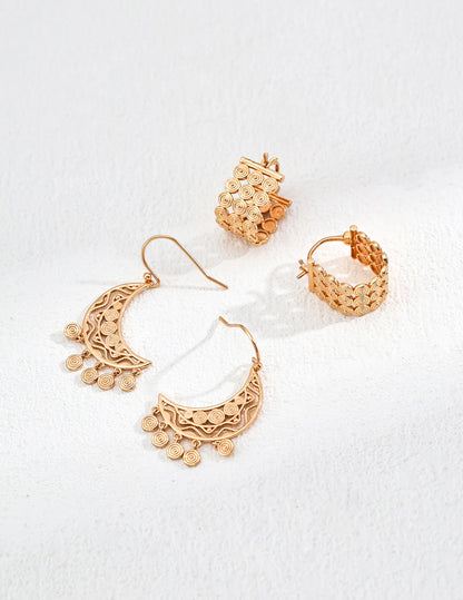 Elegant Vintage Crescent Moon Earrings - Handmade Gold Vermeil Jewelry for Women