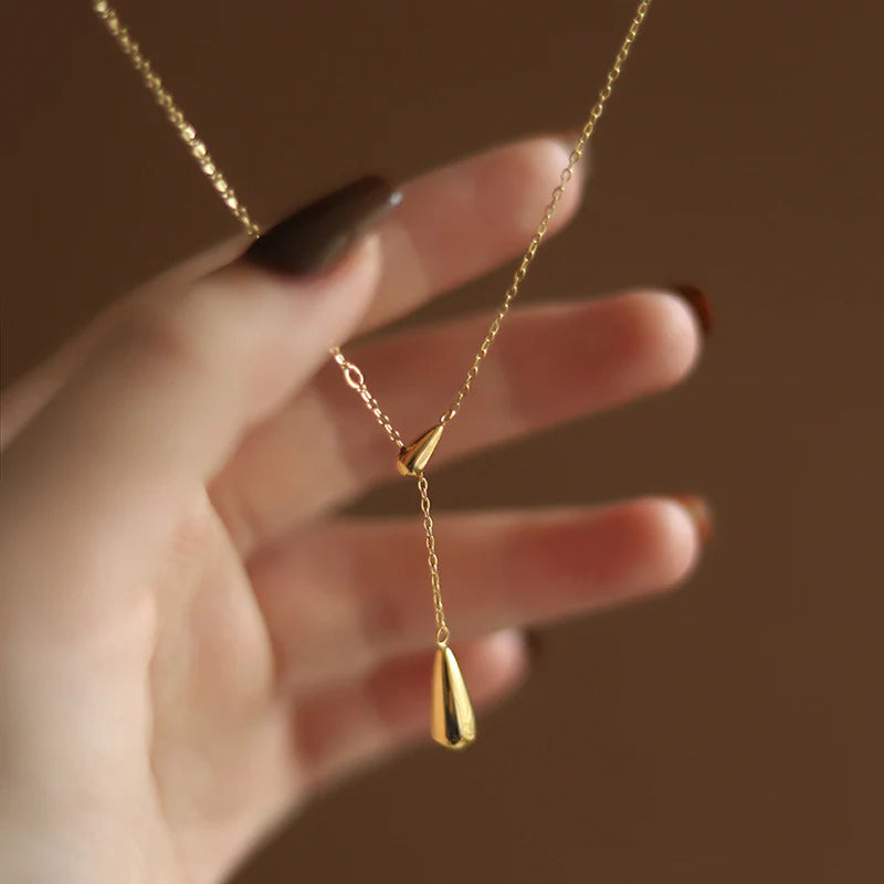 Exquisite Titanium Steel Drop Pendant Necklace for Elegant Women