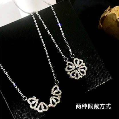 Chic Two-Way Wear Heart-Shaped Four-Leaf Clover Pendant Necklace - A Unique Jewelry Gift for Every Occasion