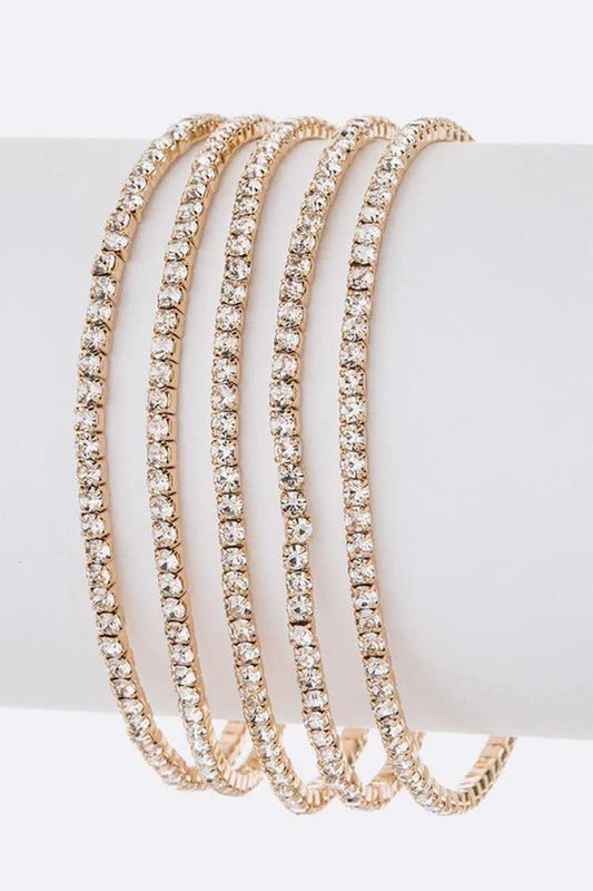 Elegant Crystal Stretch Bracelet Set - 5 Piece Collection for Effortless Style
