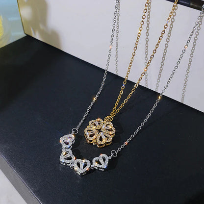 Chic Two-Way Wear Heart-Shaped Four-Leaf Clover Pendant Necklace - A Unique Jewelry Gift for Every Occasion