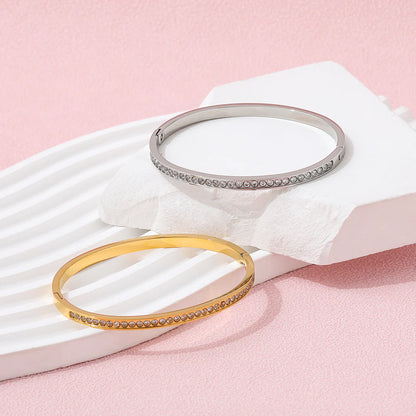 Dazzling Zirconia Bangle Bracelet - Luxurious Silver & Gold Plated Elegance