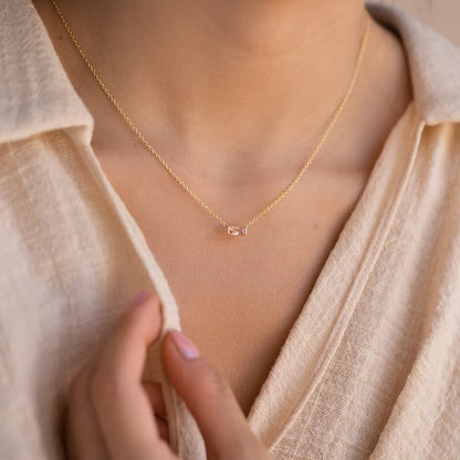 Elegant 18K Gold-Plated Baguette Birthstone CZ Charm Necklace for Every Occasion