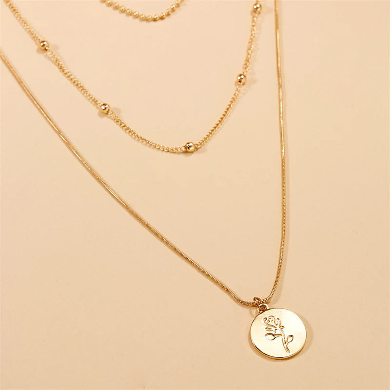 Elevate Your Style with Our Rose-Inspired Multi-Layer Necklace for Women - A Versatile Gold Accessory