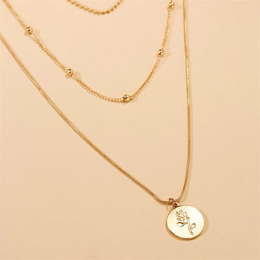 Elevate Your Style with Our Rose-Inspired Multi-Layer Necklace for Women - A Versatile Gold Accessory