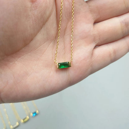 Elegant 18K Gold-Plated Baguette Birthstone CZ Charm Necklace for Every Occasion