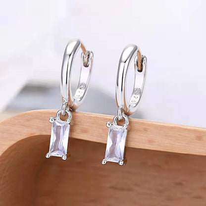 Elegant 925 Silver Rectangular Zircon Earrings for a Timeless Look