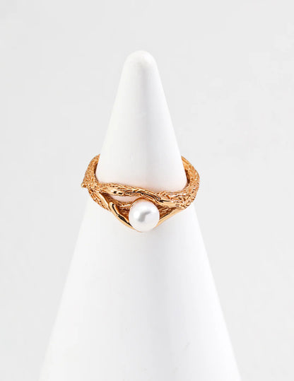 Elegant Minimalist Natural Pearl Ring - Handmade with Gold Vermeil