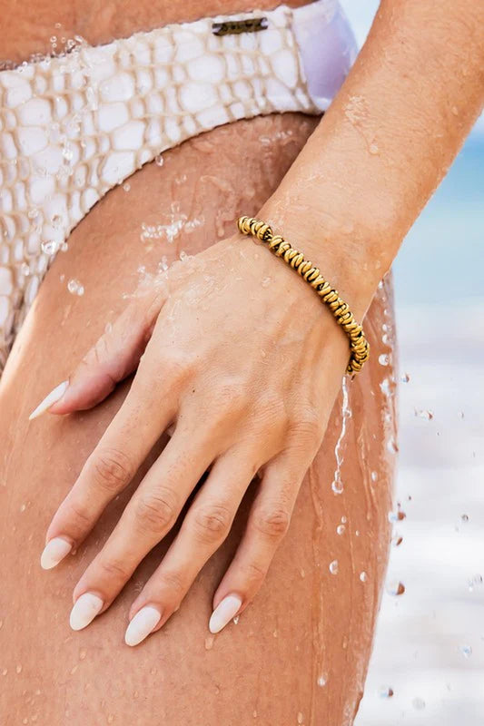 Elegant 18K Gold Plated Stainless Steel Twisted Bead Bracelet for Everyday Wear