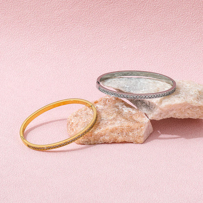 Dazzling Zirconia Bangle Bracelet - Luxurious Silver & Gold Plated Elegance