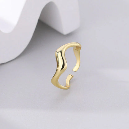 Elegant Adjustable 925 Sterling Silver Ring with Irregular Gold Plating