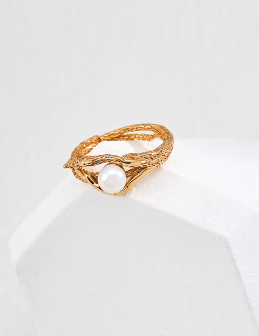 Elegant Minimalist Natural Pearl Ring - Handmade with Gold Vermeil